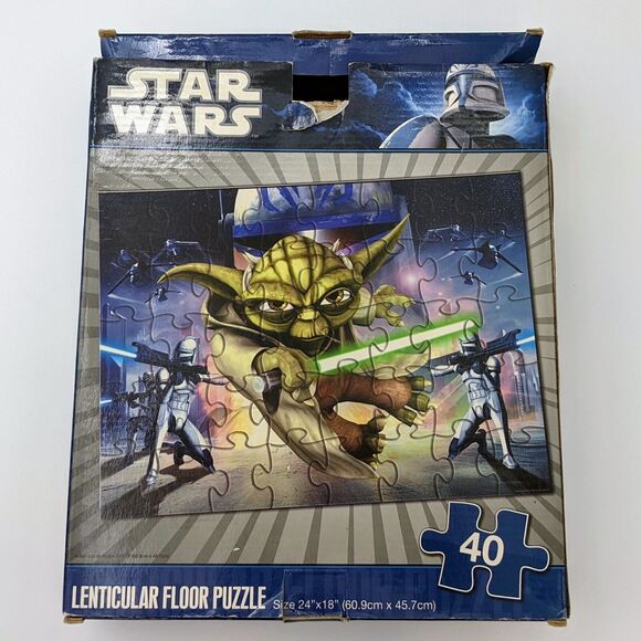 Star Wars Clone Wars Yoda Lightsaber 40 Pc Lenticular Puzzle 24x18 Cardinal 2010 - Picture 3 of 7